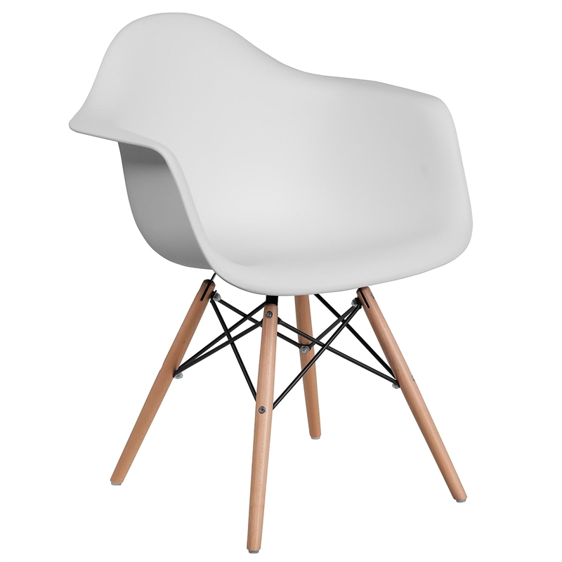 Pemberly Row Contemporary Plastic Chair With Wood Base In White