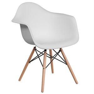 Pemberly Row Contemporary Plastic Chair With Wood Base In White