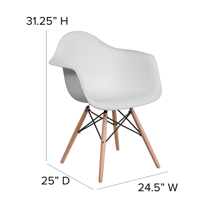 Pemberly Row Contemporary Plastic Chair With Wood Base In White