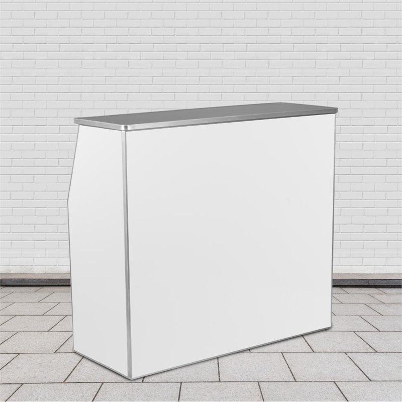 Pemberly Row Contemporary Metal 4' Laminate Foldable Bar in White