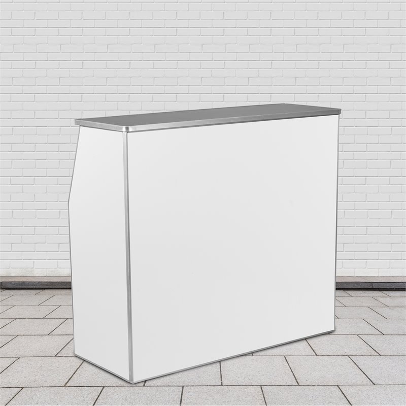 Pemberly Row Contemporary Metal 4' Laminate Foldable Bar in White