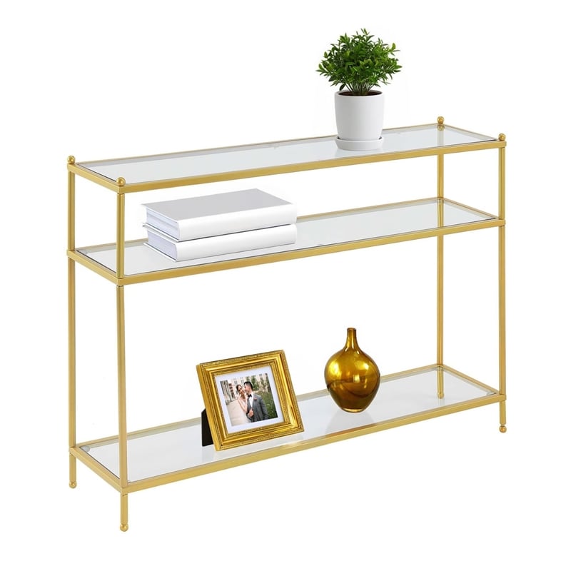 Pemberly Row Contemporary Gold Metal Royal Crest Console Table