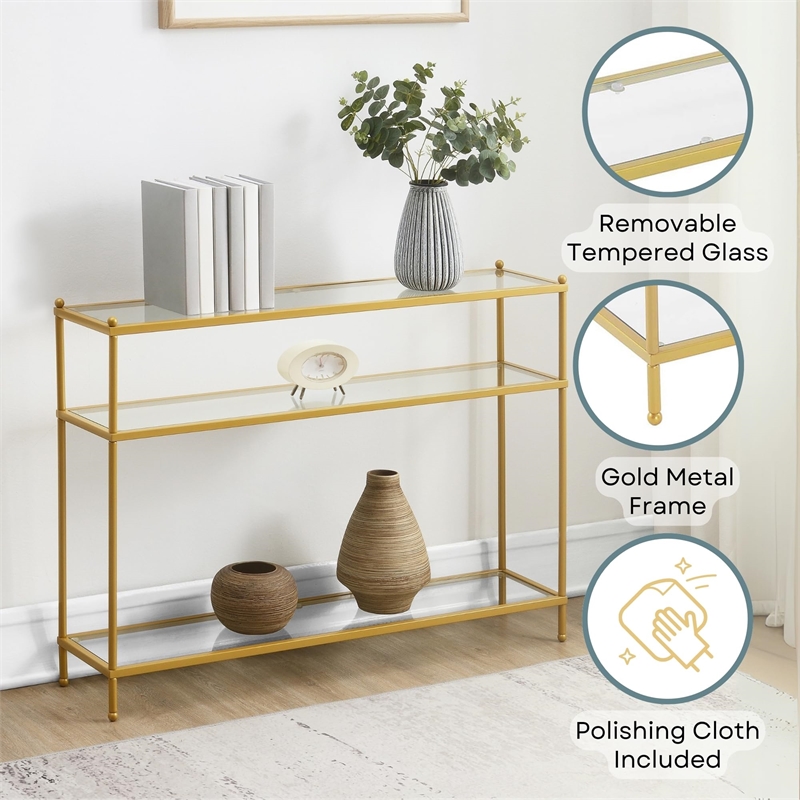 Pemberly Row Contemporary Gold Metal Royal Crest Console Table