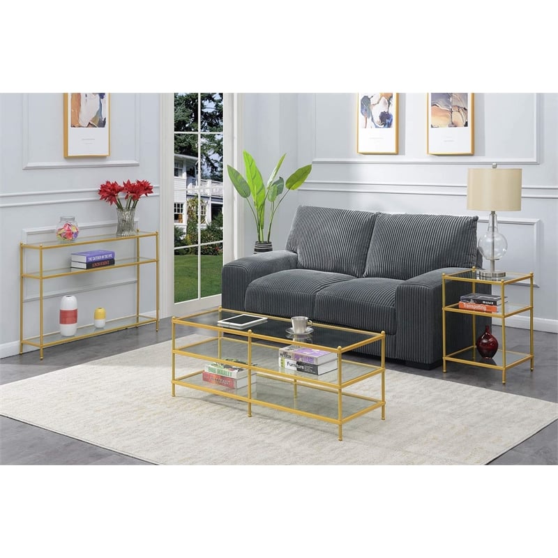 Pemberly Row Contemporary Gold Metal Royal Crest Console Table