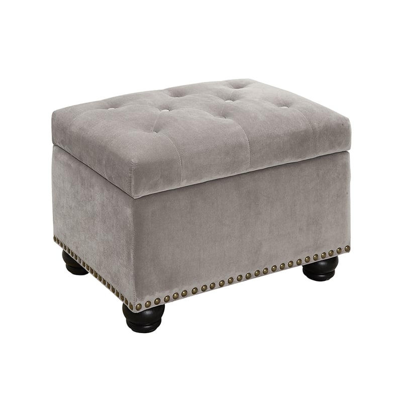 Pemberly Row Storage Ottoman in Beige Light Taupe Velvet Fabric
