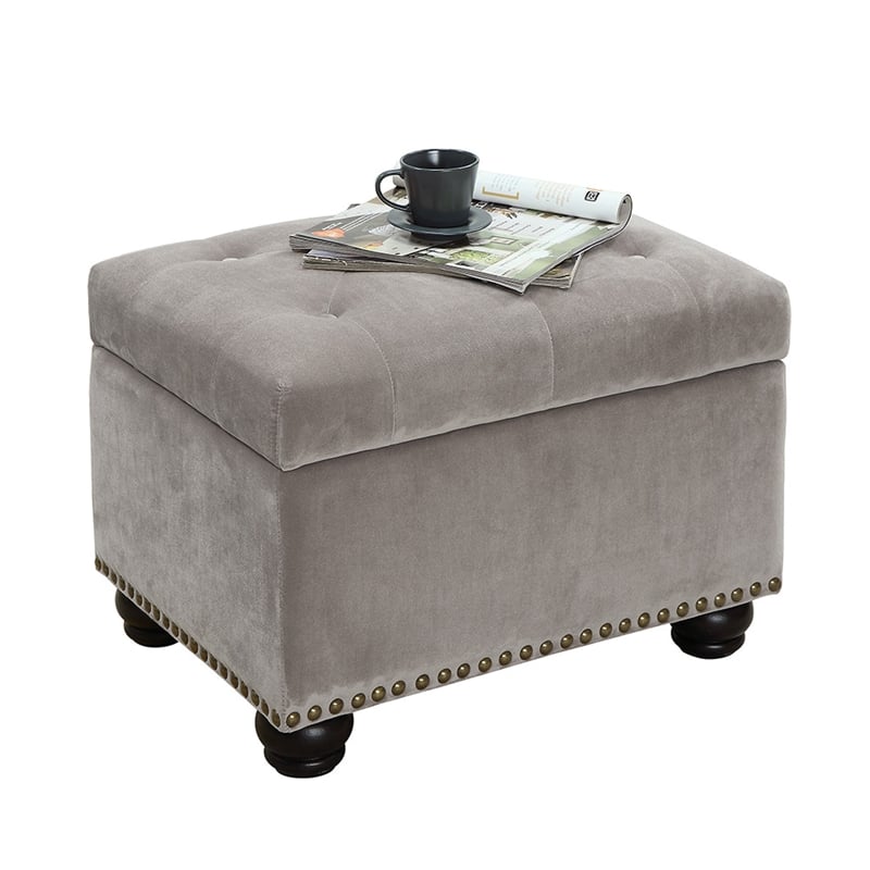Pemberly Row Storage Ottoman in Beige Light Taupe Velvet Fabric
