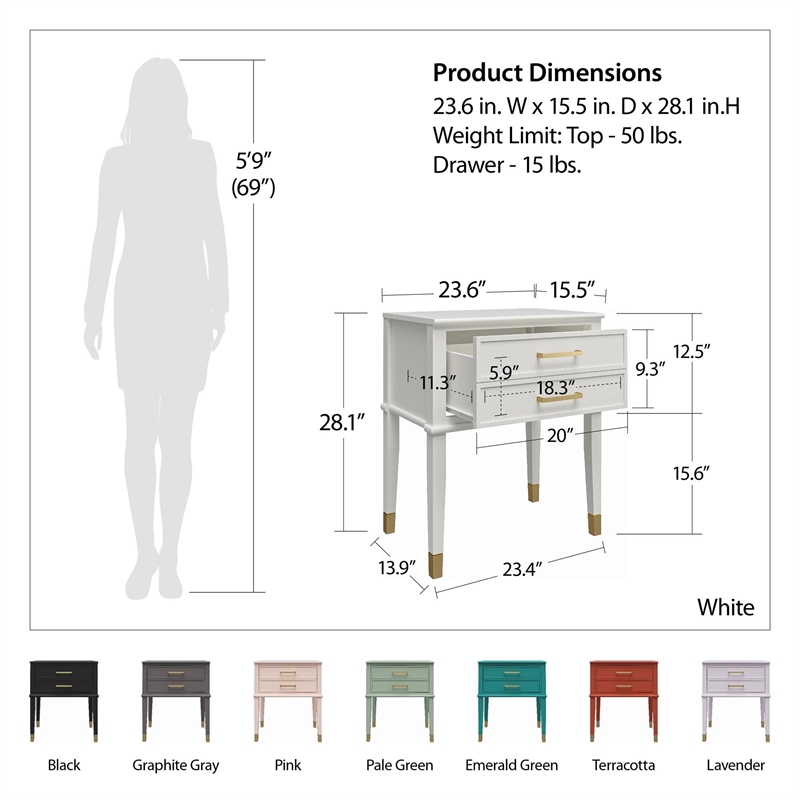 Pemberly Row Engineered Wood Contemporary End Table in White