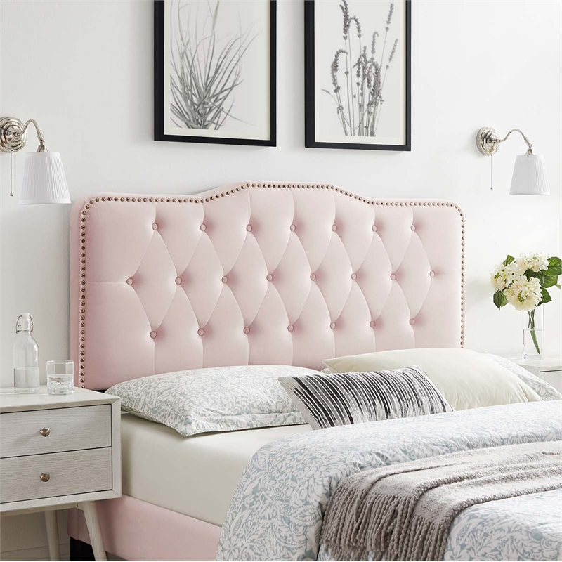 Pemberly Row Tufted Performance Velvet Twin Headboard in Pink