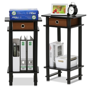 Pemberly Row Set fo 2 Turn-N-Tube Wood Tall End Table with Bin in Espresso/Brown
