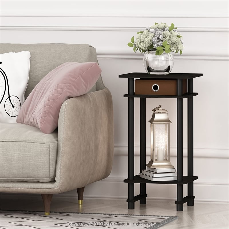 Pemberly Row Set fo 2 Turn-N-Tube Wood Tall End Table with Bin in Espresso/Brown