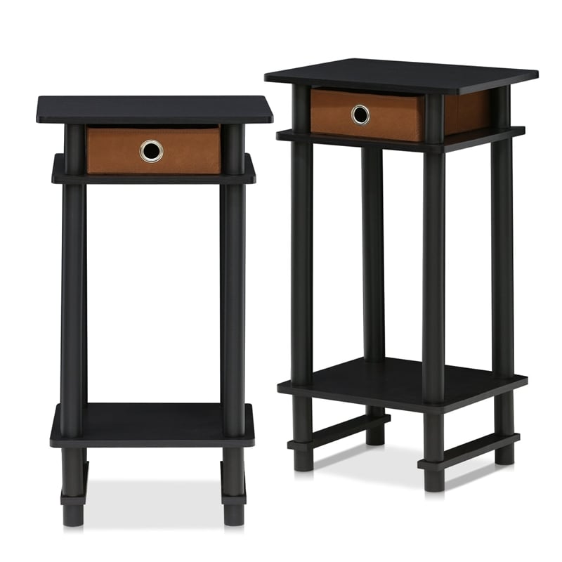 Pemberly Row Set fo 2 Turn-N-Tube Wood Tall End Table with Bin in Espresso/Brown
