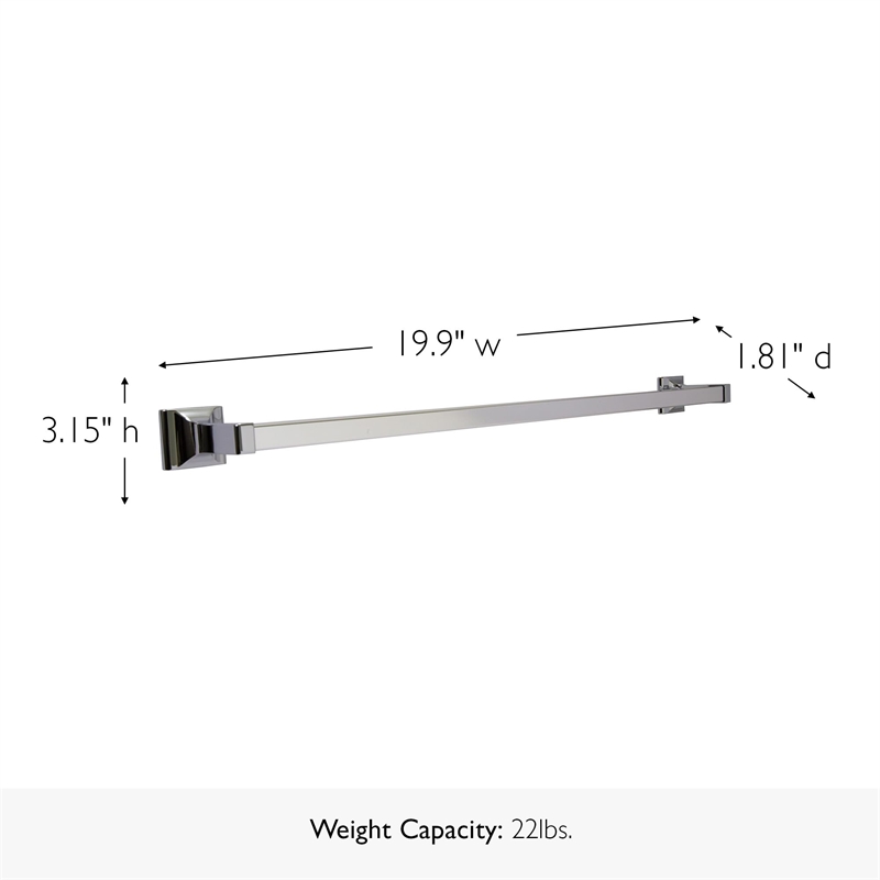 Pemberly Row Traditional Metal Towel Bar in Polished Chrome/Silver