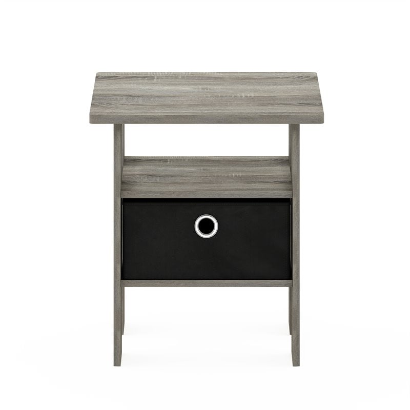 Pemberly Row Engineered Wood End Table with Bin Drawer in French Oak Gray