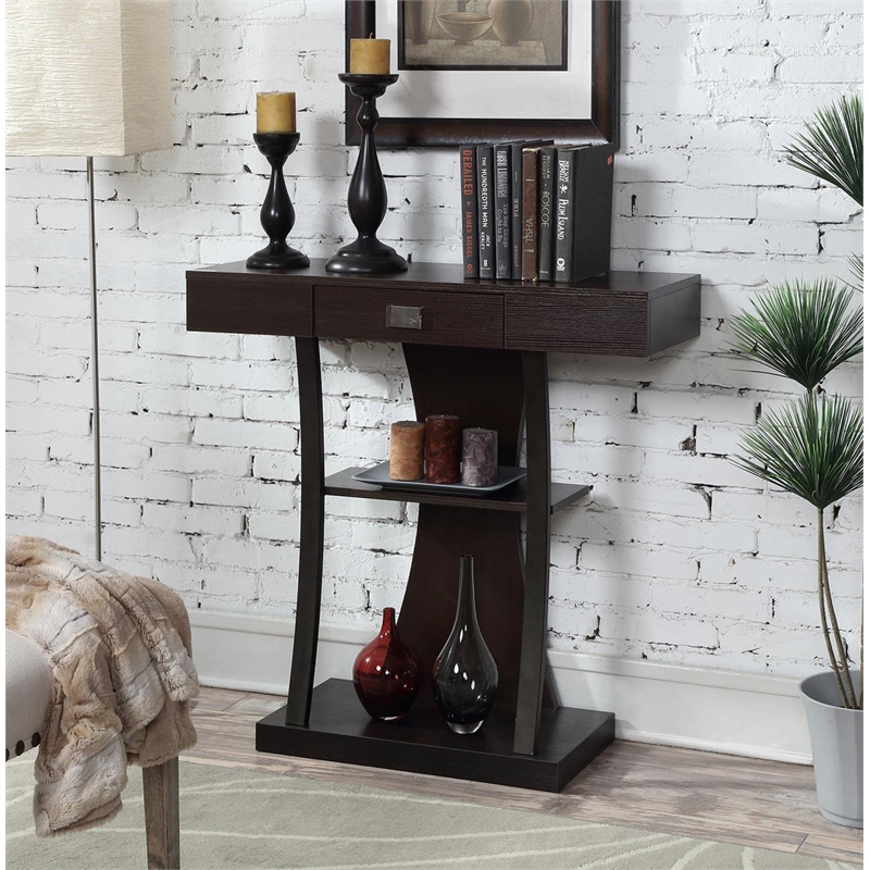 Pemberly Row Transitional Console Table in Espresso Wood Finish