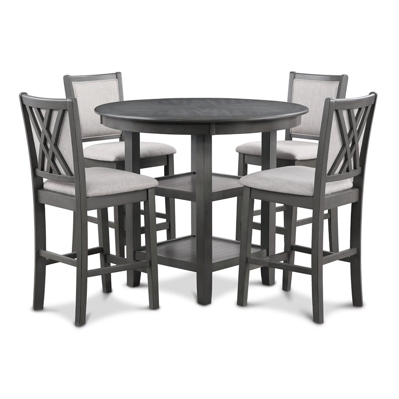Pemberly Row 5-Piece Round Wood & Fabric Counter Set in Gray