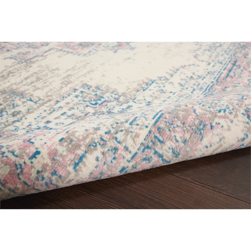 Pemberly Row 6' x 9' White and Pink Fabric Vintage Area Rug (6' x 9')