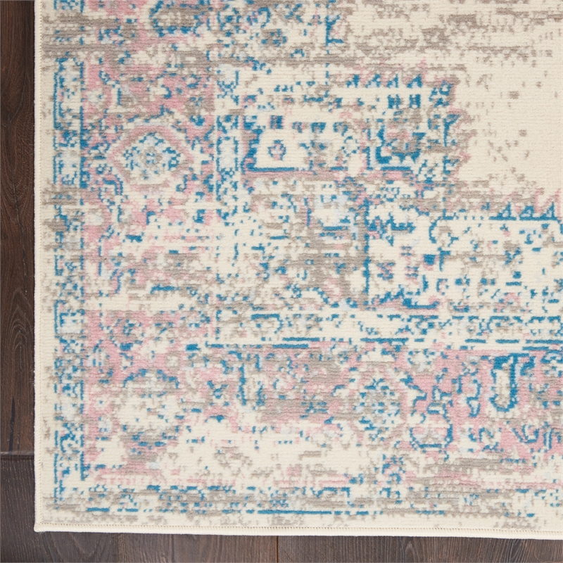 Pemberly Row 6' x 9' White and Pink Fabric Vintage Area Rug (6' x 9')