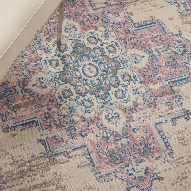 Pemberly Row 6' x 9' White and Pink Fabric Vintage Area Rug (6' x 9')