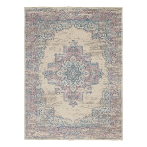 Pemberly Row 6' x 9' White and Pink Fabric Vintage Area Rug (6' x 9')