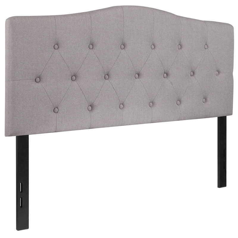 Pemberly Row Contemporary Tufted Full Panel Headboard in Light Gray