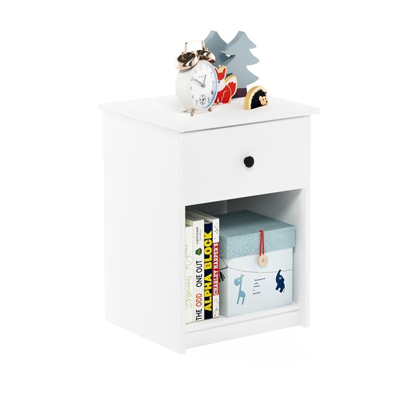 Pemberly Row Engineered Wood Nightstand with One Drawer in White (Set of 2)