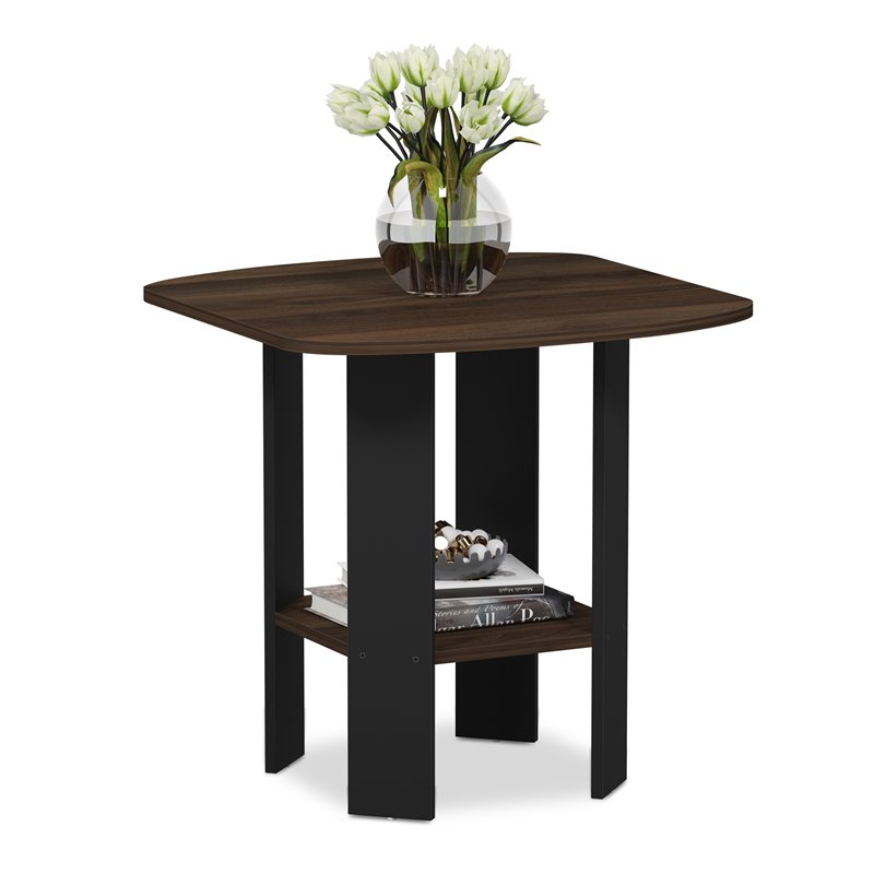 Pemberly Row Engineered Wood Simple Design End Table in Walnut/Black