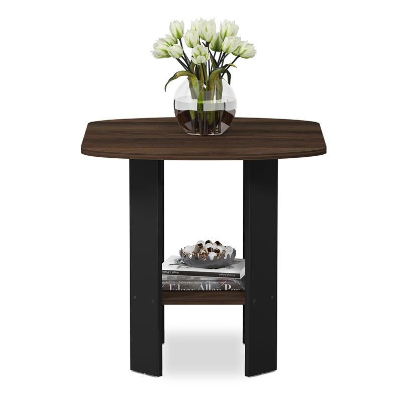 Pemberly Row Engineered Wood Simple Design End Table in Walnut/Black