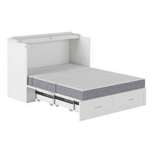 Pemberly Row Full Solid Wood Murphy Bed Chest with Built-In Charger in White