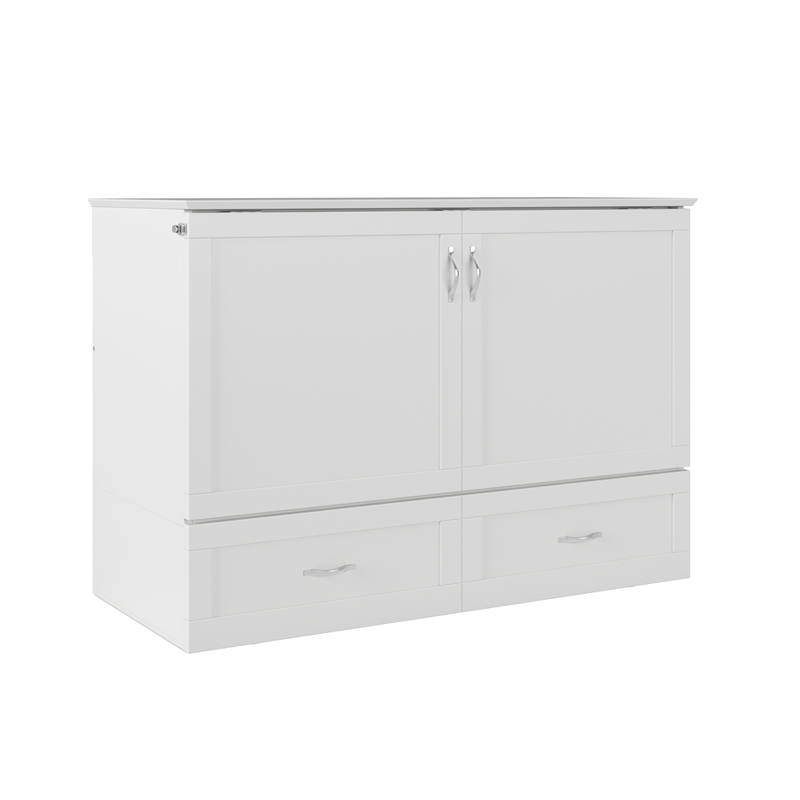 Pemberly Row Full Solid Wood Murphy Bed Chest with Built-In Charger in White