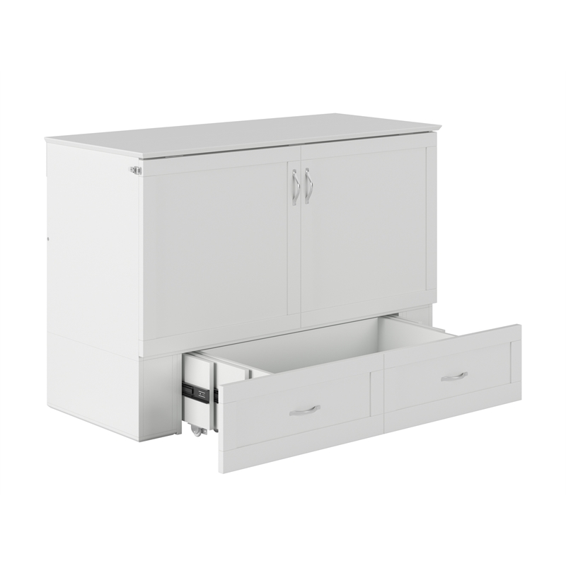 Pemberly Row Full Solid Wood Murphy Bed Chest with Built-In Charger in White