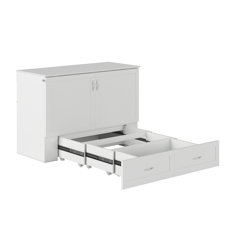 Pemberly Row Full Solid Wood Murphy Bed Chest with Built-In Charger in White