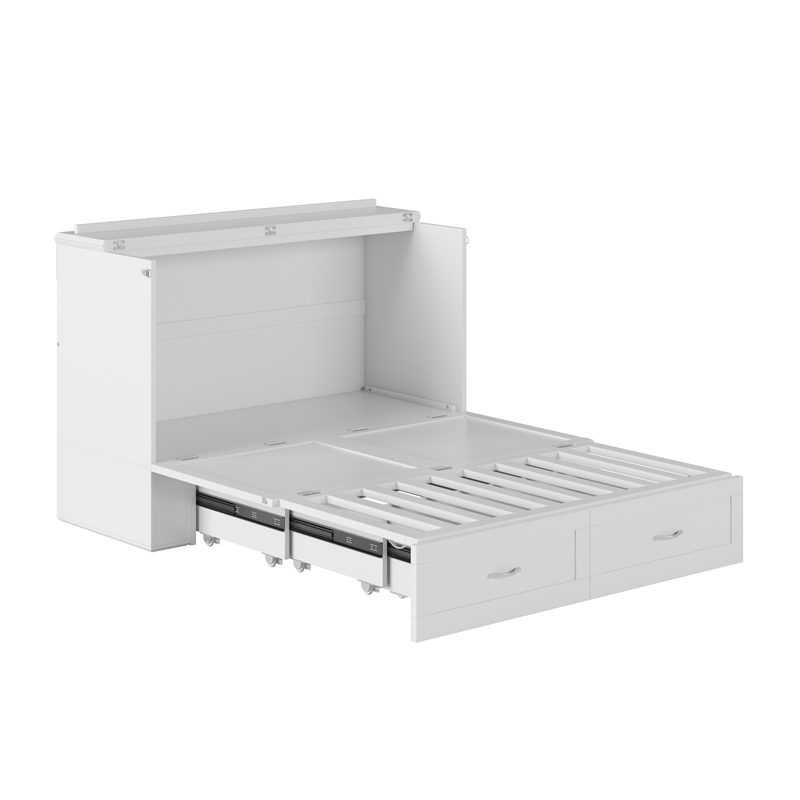 Pemberly Row Full Solid Wood Murphy Bed Chest with Built-In Charger in White