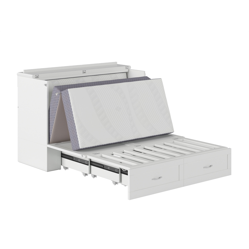 Pemberly Row Full Solid Wood Murphy Bed Chest with Built-In Charger in White