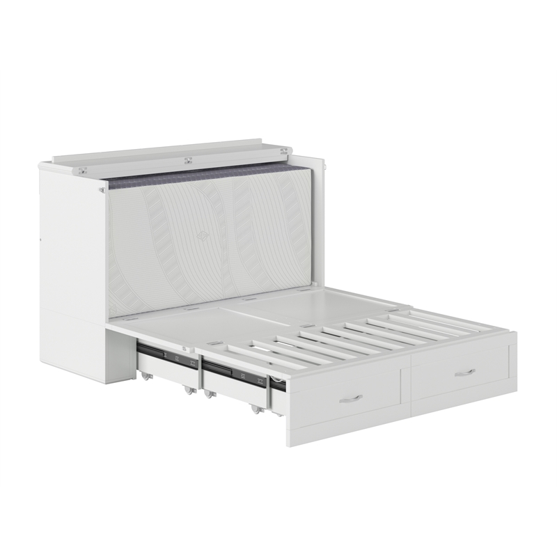 Pemberly Row Full Solid Wood Murphy Bed Chest with Built-In Charger in White