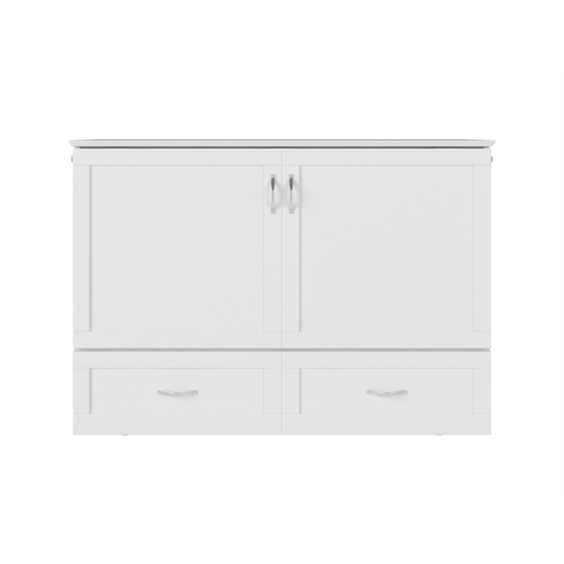 Pemberly Row Full Solid Wood Murphy Bed Chest with Built-In Charger in White