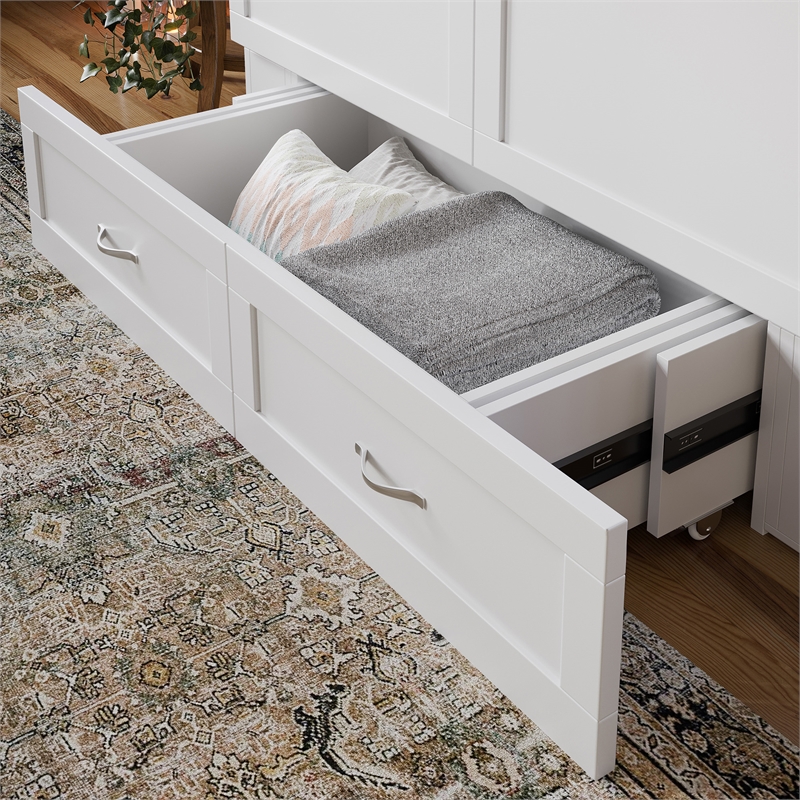 Pemberly Row Full Solid Wood Murphy Bed Chest with Built-In Charger in White
