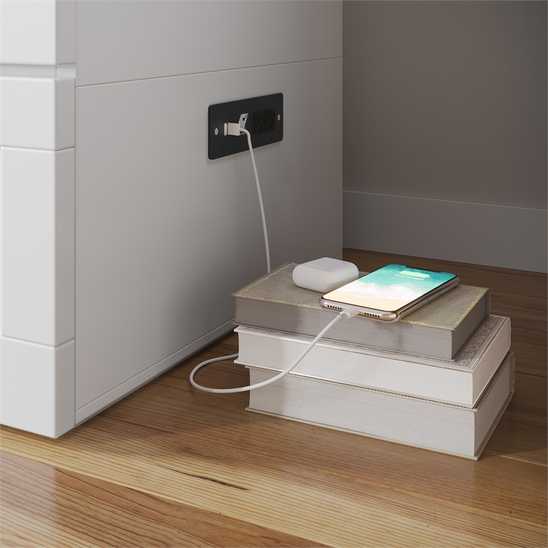 Pemberly Row Full Solid Wood Murphy Bed Chest with Built-In Charger in White
