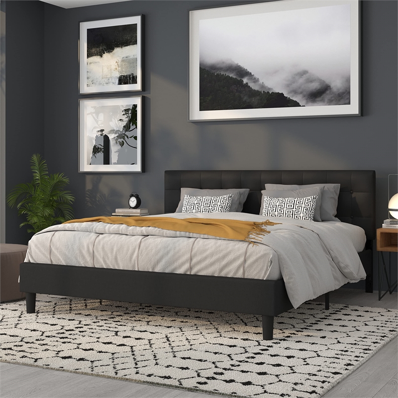 Pemberly Row Contemporary Upholstered King Panel Headboard in Gray