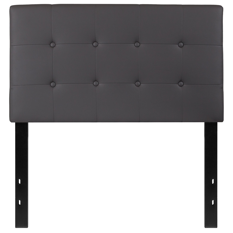 Pemberly Row Faux Leather Tufted Twin Panel Headboard in Gray
