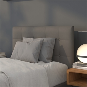 Pemberly Row Faux Leather Tufted Twin Panel Headboard in Gray