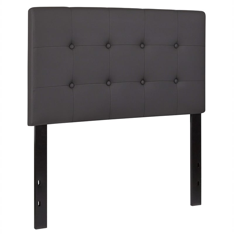 Pemberly Row Faux Leather Tufted Twin Panel Headboard in Gray