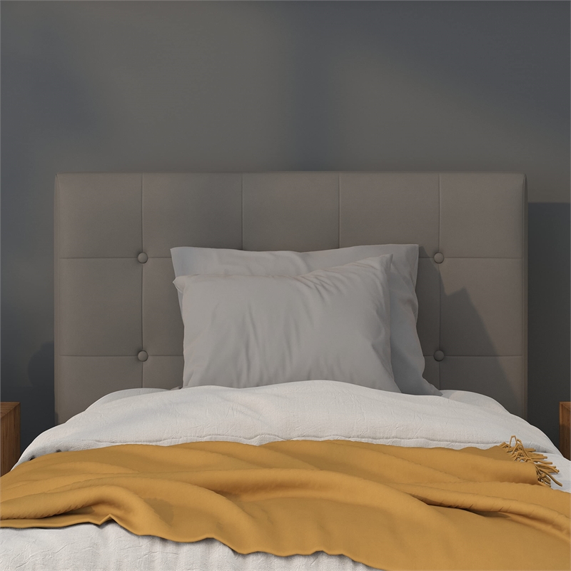 Pemberly Row Faux Leather Tufted Twin Panel Headboard in Gray
