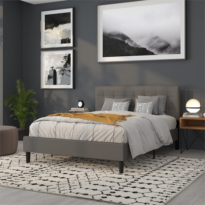 Pemberly Row Contemporary Upholstered Queen Panel Headboard in Gray