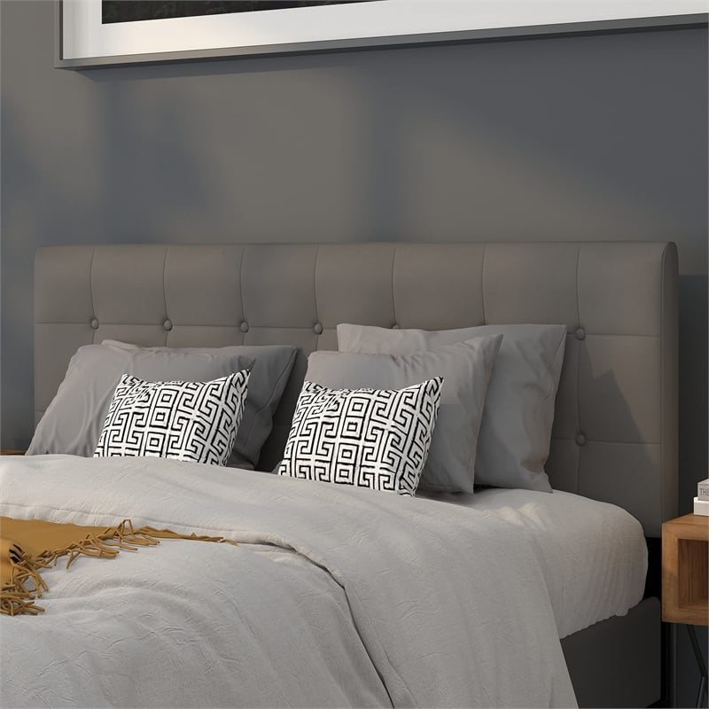 Pemberly Row Contemporary Upholstered Queen Panel Headboard in Gray