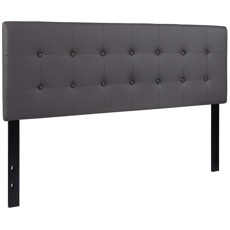 Pemberly Row Contemporary Upholstered Queen Panel Headboard in Gray