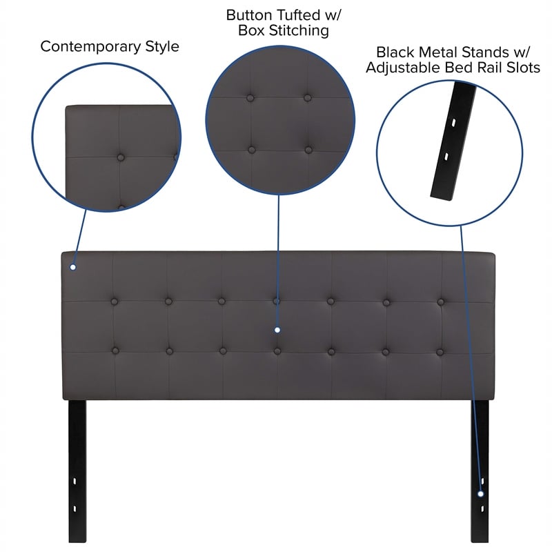 Pemberly Row Contemporary Upholstered Queen Panel Headboard in Gray
