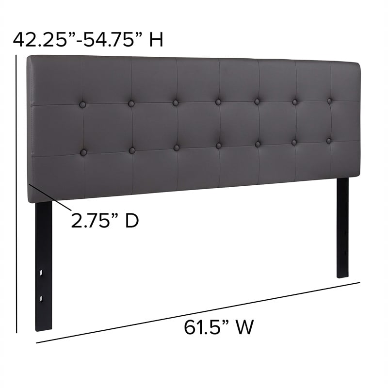 Pemberly Row Contemporary Upholstered Queen Panel Headboard in Gray