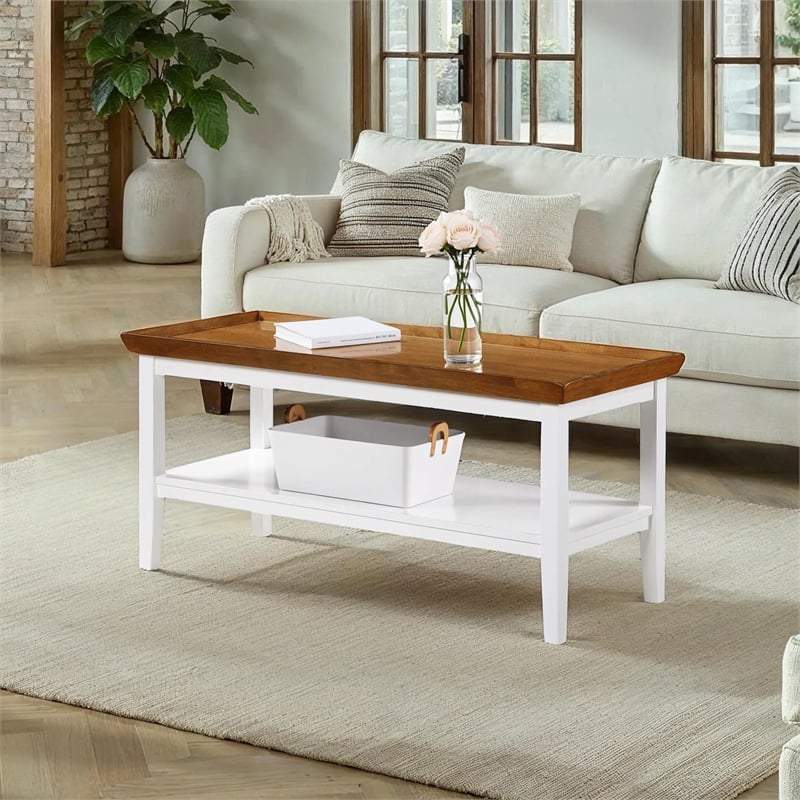 Pemberly Row Driftwood Ledgewood Coffee Table in White Wood Finish