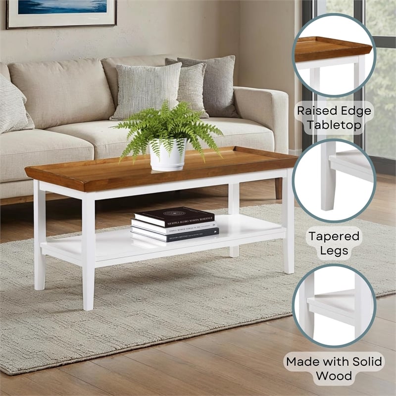 Pemberly Row Driftwood Ledgewood Coffee Table in White Wood Finish