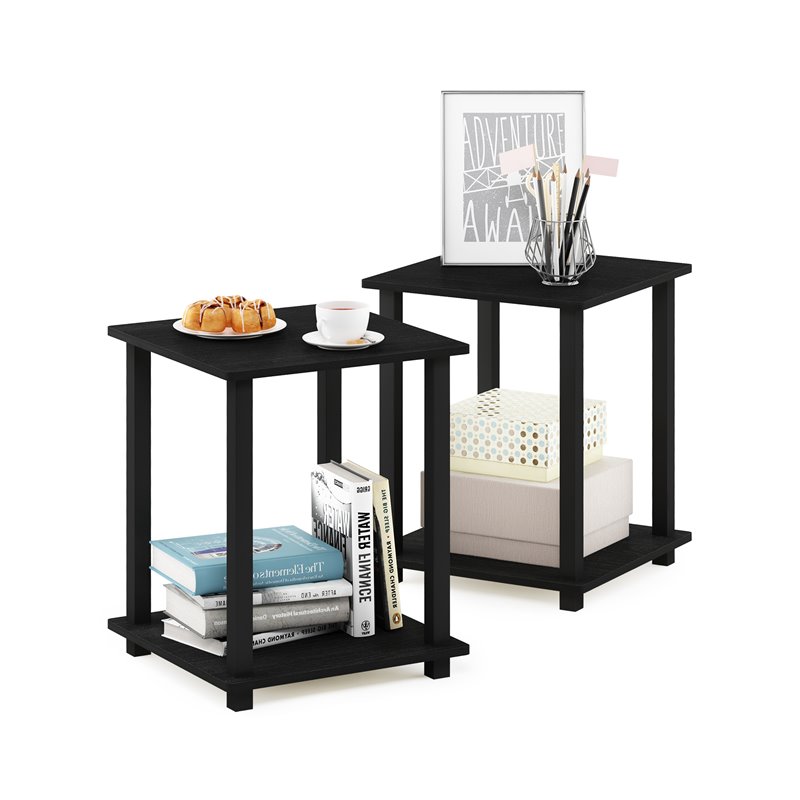 Pemberly Row Engineered Wood Simplistic End Table in Americano Black (Set of 2)